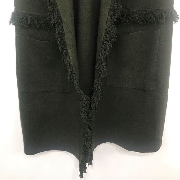 Sisters Olive Green Felted Knit Fringed Open Front Tunic Cardigan Vest - Picture 10 of 16